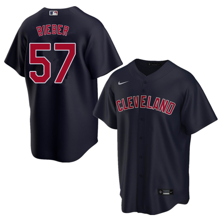 Nike Men #57 Shane Bieber Cleveland Indians Baseball Jerseys Sale-Navy